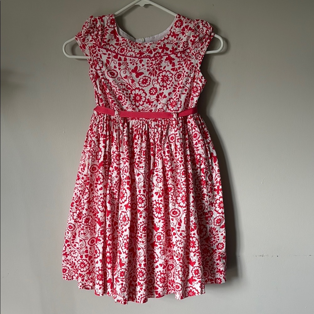 Floral Red and White Kids Dress